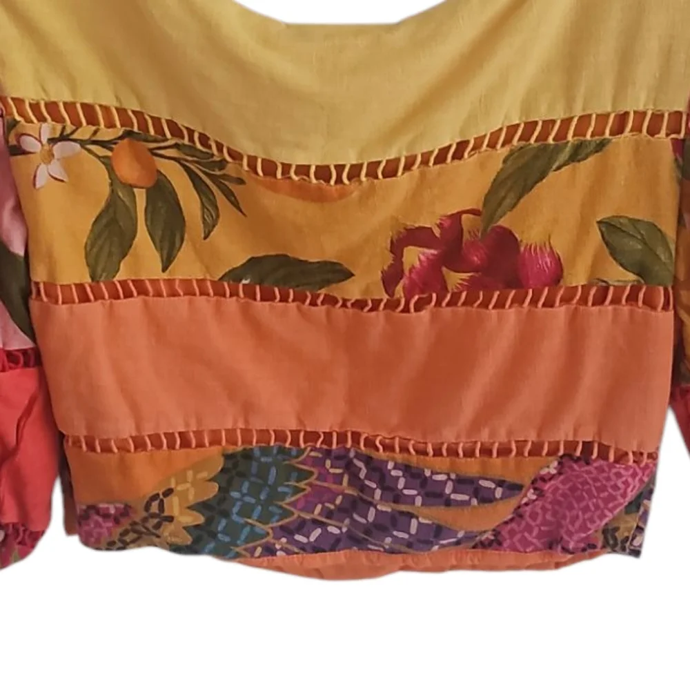 FARM Rio Rainbow Mixed Prints Tiered Linen Blend Top in Mix Print  sz  XS - Picture 6 of 10